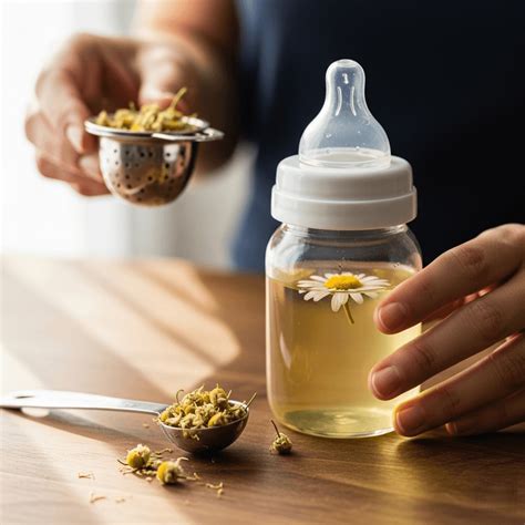 Schematinis vaizdavimas, kaip paruošti žolelių arbatą vaikui