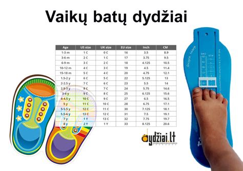 batų dydžių lentelė ir pėdos matavimas