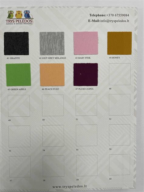 Spalvų paletė kilpinio trikotažo audiniams