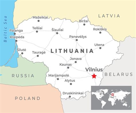 map of Lithuania with highlighted cities offering reproductive health services