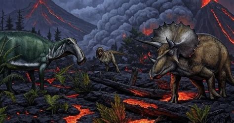 priešistorinių dinozaurų iliustracija su augmenija