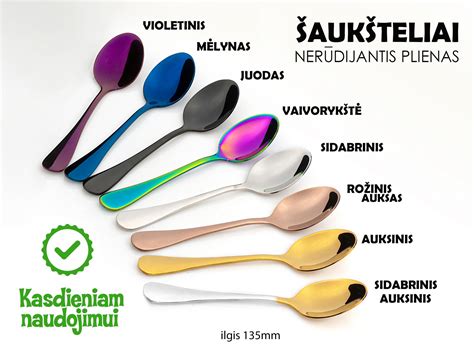 įvairių spalvų vardiniai šaukšteliai