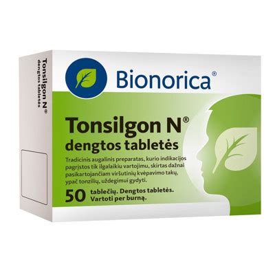 Tonsilgon N pakuotės ir vaistažolių iliustracija