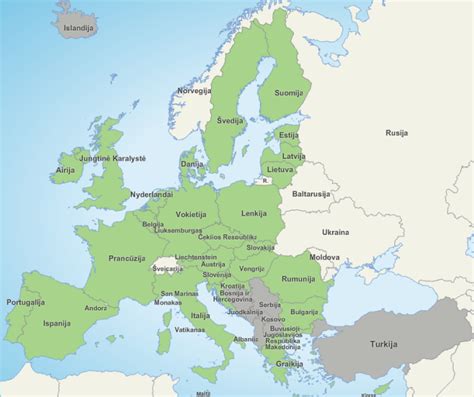 Europos Sąjungos žemėlapis su žalia spalva pažymėta šalis, kurioje draudžiami narvai