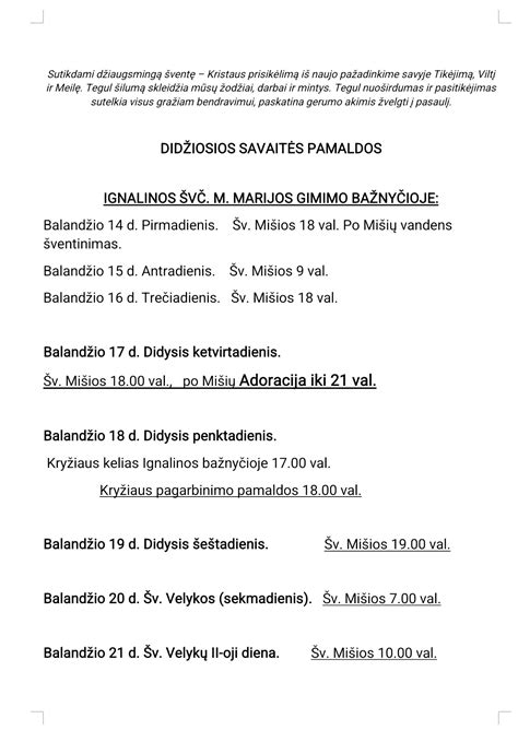 Bažnyčių ir pamaldų tvarkaraštis Rugsėjo 1-ajai