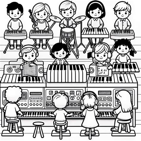 Vaikai dainuojantys scenoje su instrumentais