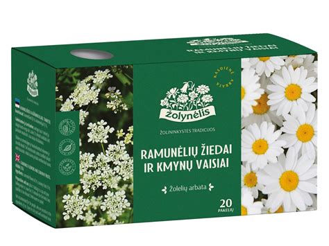Ramunėlių žiedai ir paruošta arbata