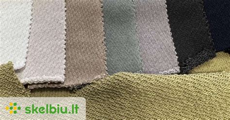 Įvairių audinių pavyzdžiai: medvilnė, bambukas, vilna, muslino