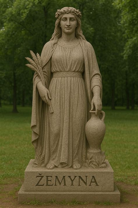 Žemyna, derlingumo deivė, su augmenijos simboliais