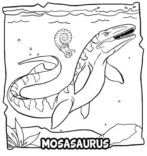 Jūrinių dinozaurų, tokių kaip Mosasaurus, iliustracija