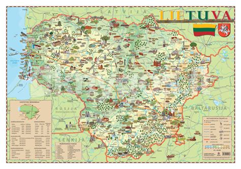 Lietuvos žemėlapis vaikams su pažymėtais turizmo objektais