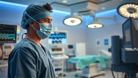 Gydytojas anesteziologas prižiūri vaiko būklę operacijos metu