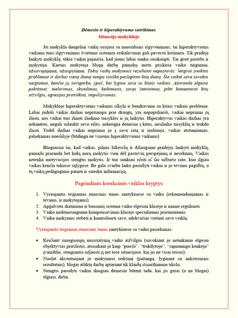 Schema: Hiperaktyvumo ir impulsyvumo pasireiškimas