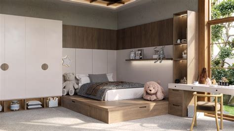 modernus vaiko kambarys su daugiafunkciniais baldais