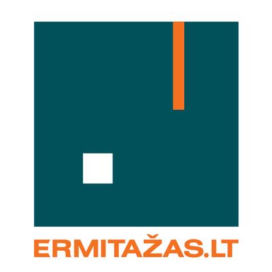 Ermitažo parduotuvės logotipas ir adresų žemėlapis