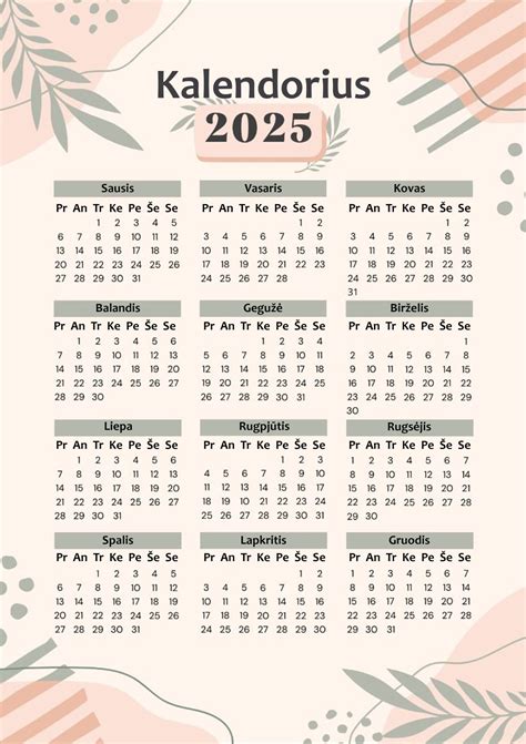 Kalendorius su pažymėtomis nėštumo ir gimdymo atostogų dienomis