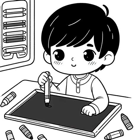 Vaikas atlieka užduotis užduočių knygoje, piešia ir rašo