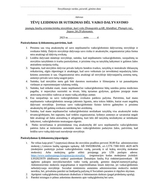 Medicininės pažymos forma ir tėvų sutikimas