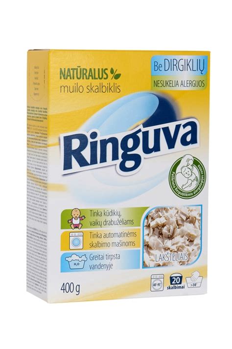 Ringuva muilo drožlės pakuotė ir skalbimo procesas