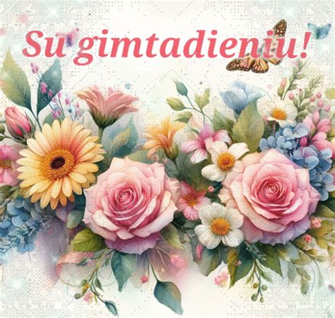 Pavasariniai gimtadienio atvirukai su gėlėmis