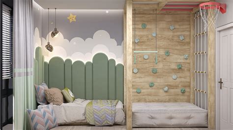 Vaikų kambarys su žalių atspalvių akcentais