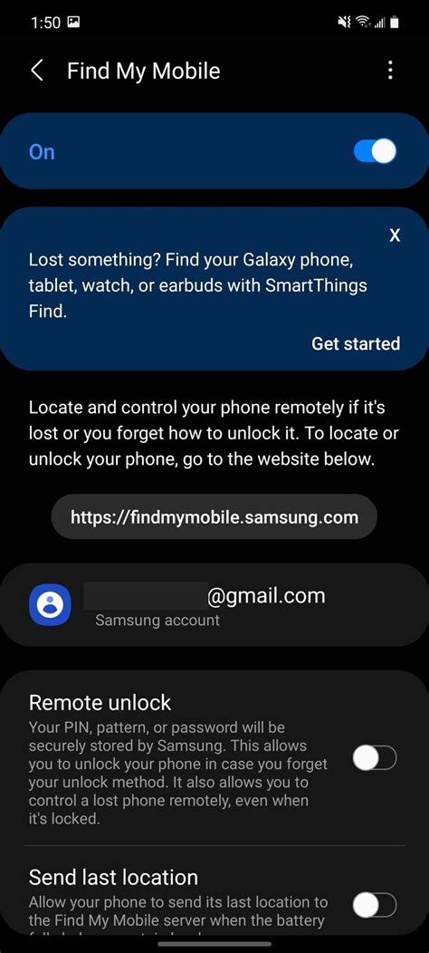 Samsung Find My Mobile sąsaja