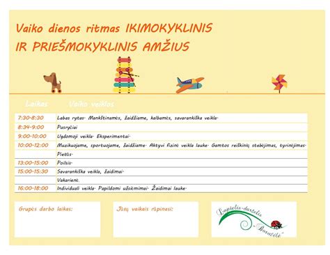 vaikų dienos ritmas ir veiklos
