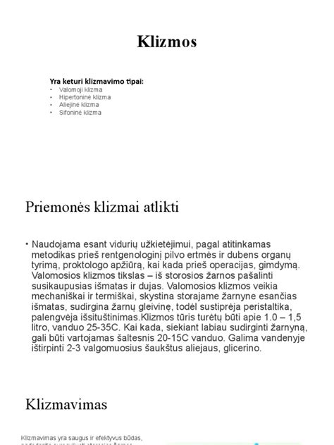 Klizmos atlikimo žingsniai