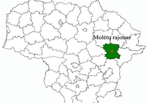 Molėtų rajono žemėlapis su Pusnės bažnyčios vietos žymėjimu